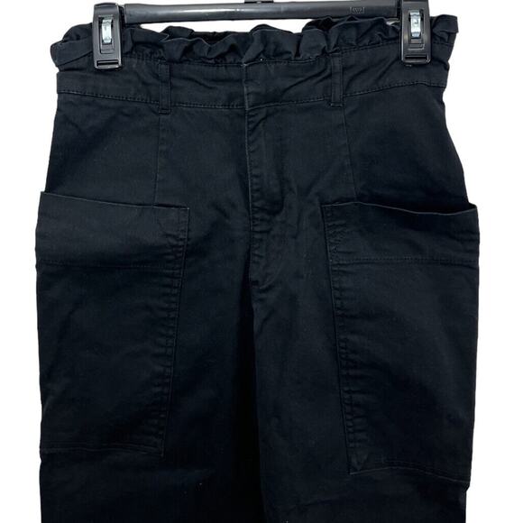 Zara High Waisted Black Pants Paperbag Waist Side Pockets Small Wide Leg - Picture 5 of 7